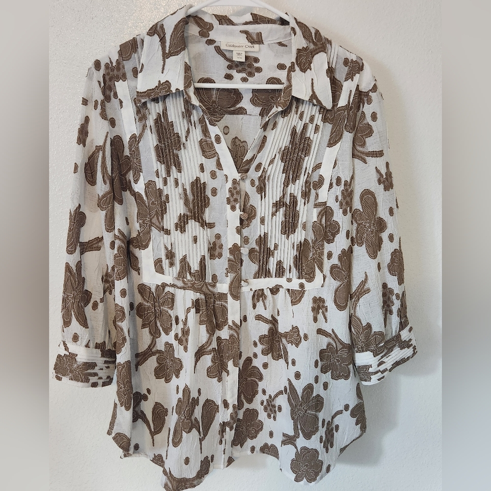 Cold Water Creek Button Floral Top Blouse Shirt L